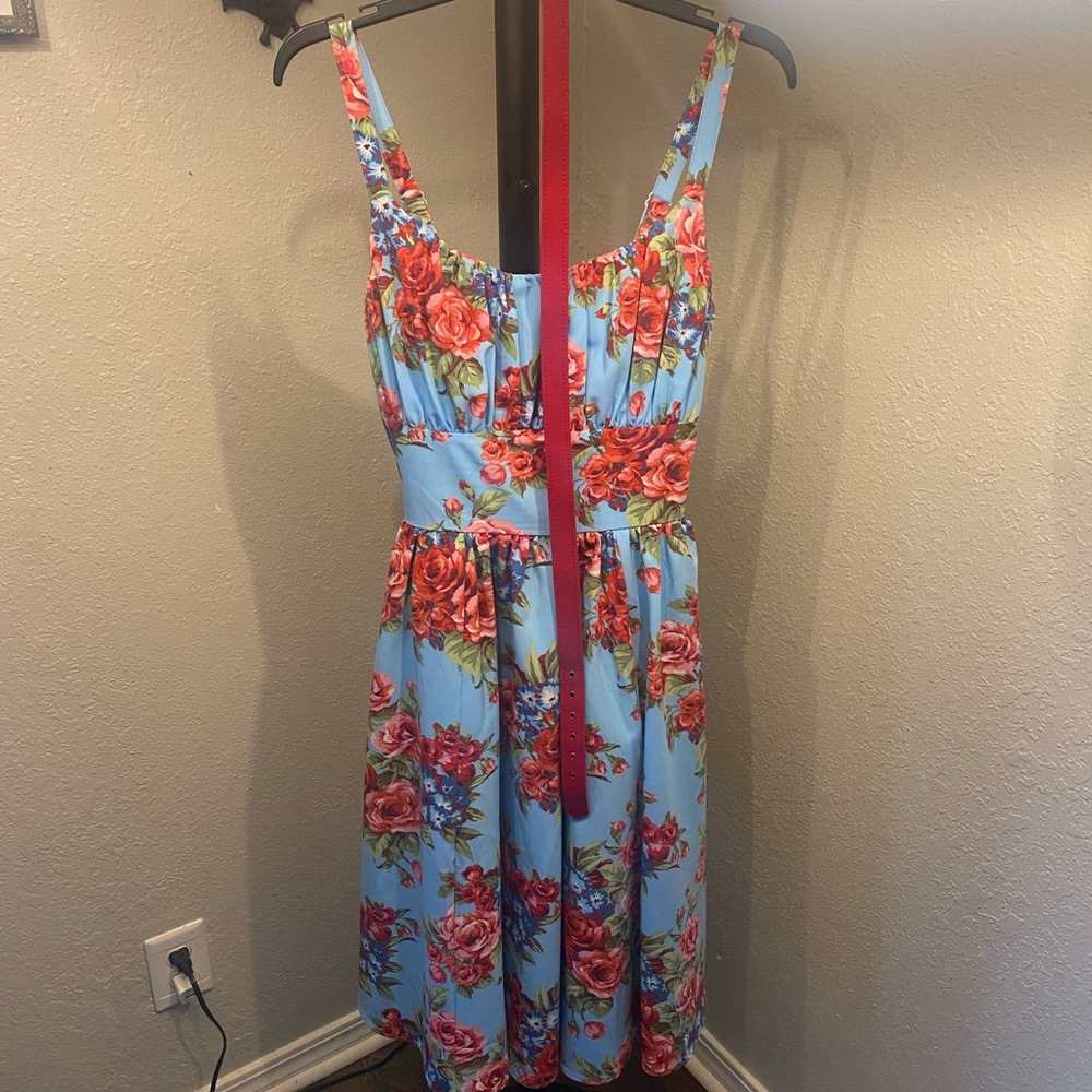 Vixen by Micheline Pitt Ingenue Dress in Blue and Red Rose